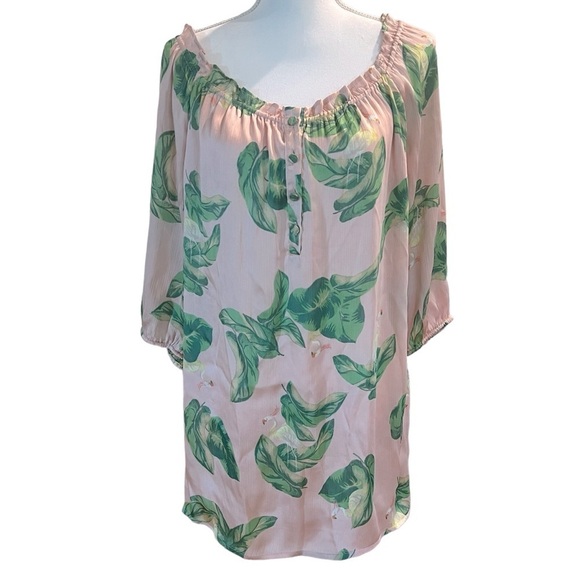 The Webster Miami at Target Collaboration Satin Flamingo Botanical Print Top M - Picture 1 of 15